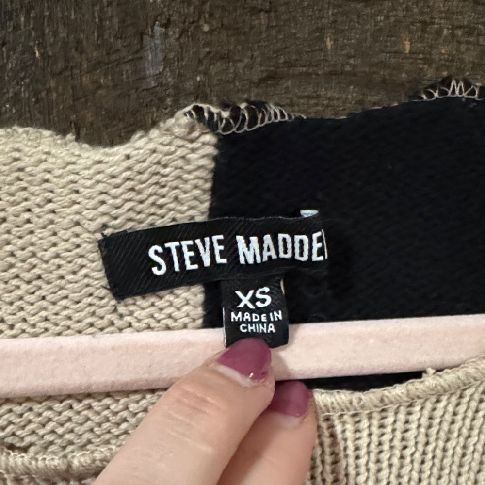 Steve Madden Black and Cream Patchwork Sweater - Picture 2 of 4